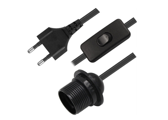 China Black Color Lamp Power Cord / Lamp Dimmer Cord EU 2 Pin Plug For Home Appliance supplier