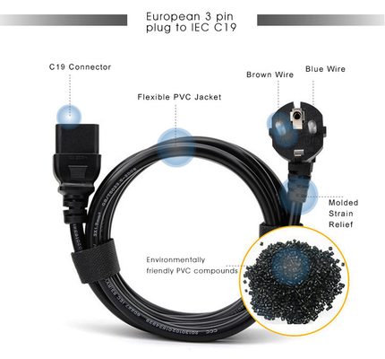 EU VDE Power Cord Waterproof Long Extension 2 Pin Plug for Laptop